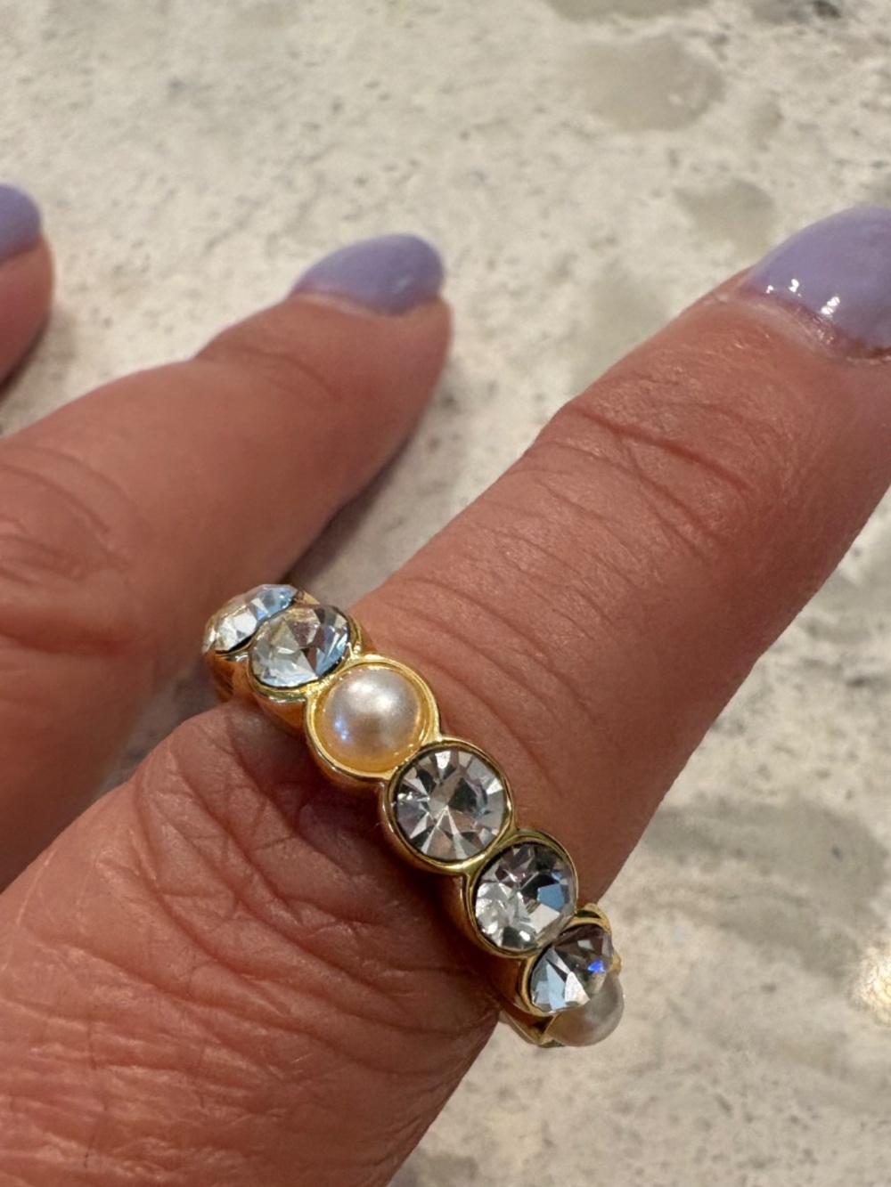 Kurt Geiger gold-tone crystal and pearl band ring - Picture 4 of 5